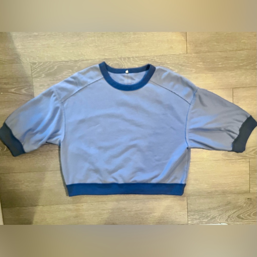 3/4 Sleeve Oversized Cropped Crewneck Sweatshirt - Picture 4 of 8